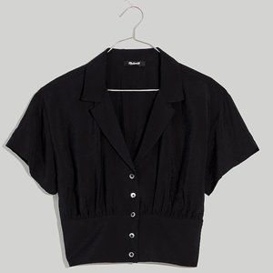 NWT Madewell Drapey Banded Bottom Buttom Down Top Black XXS